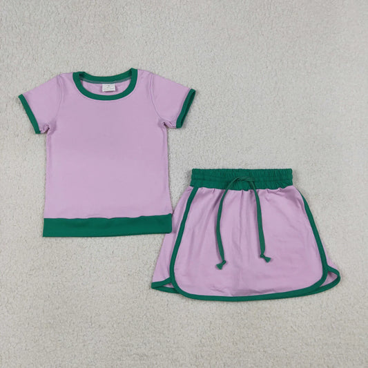 Best Sell RTS Baby Girls Pink Cotton Clothes Set with Short Sleeve Top And Skirt Shorts for Spring Summer