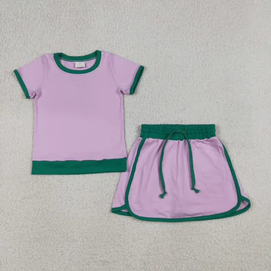 Best Sell RTS Baby Girls Pink Cotton Clothes Set with Short Sleeve Top And Skirt Shorts for Spring Summer