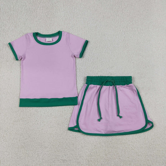 RTS NO MOQ GSD3672  Baby Girls Pink  Cotton Short Sleeve Top Skirt Shorts Set Cute Baby Outfit