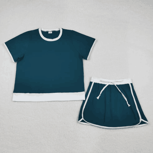 RTS NO MOQ Sibling Mama And Me Cotton Short Sleeve Top Skirt Short Set Clothing Outfit