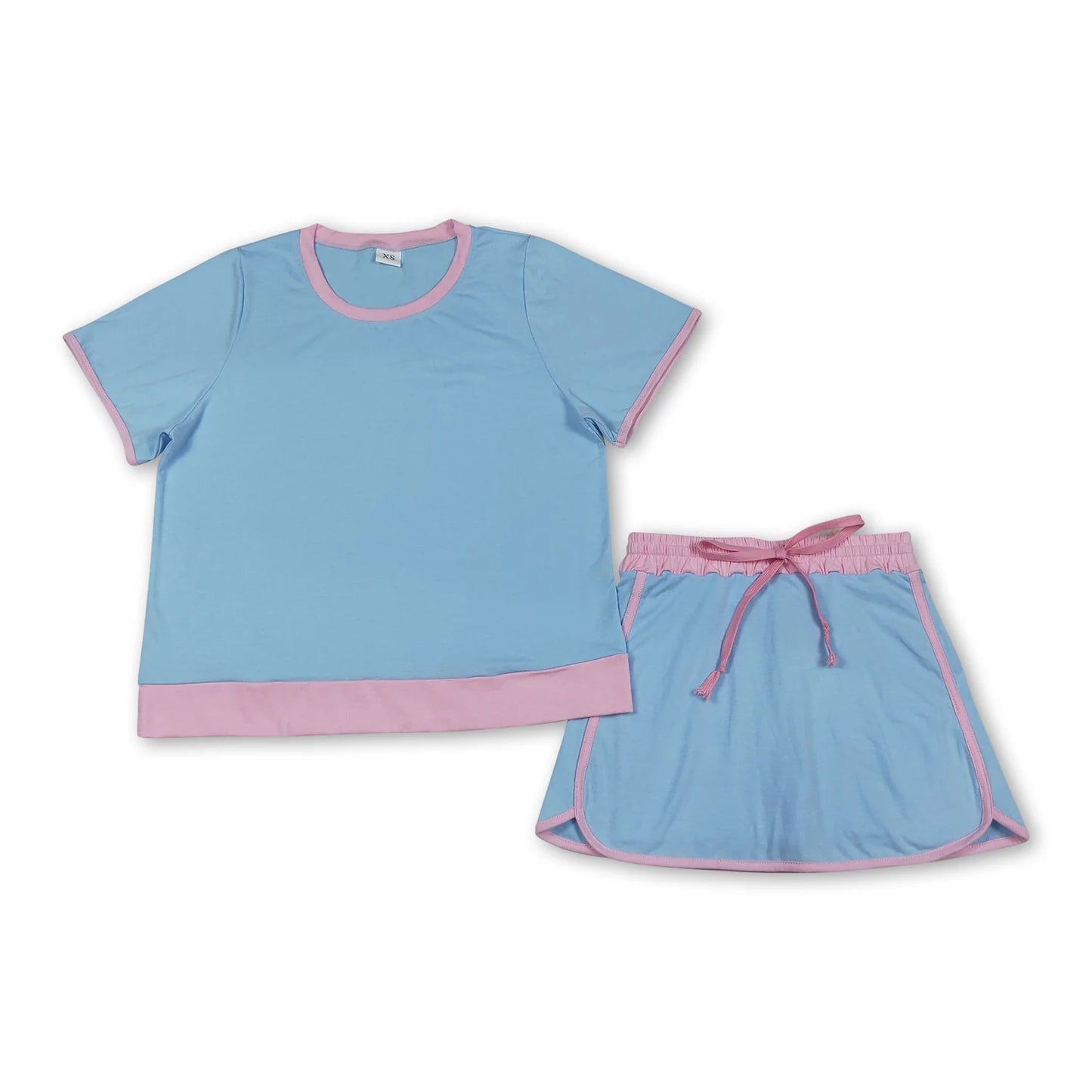 RTS NO MOQ Sibling  Mom And Me Solid Color Short Sleeve Top Skirt Shorts for Summer Casual Wear Cotton Set