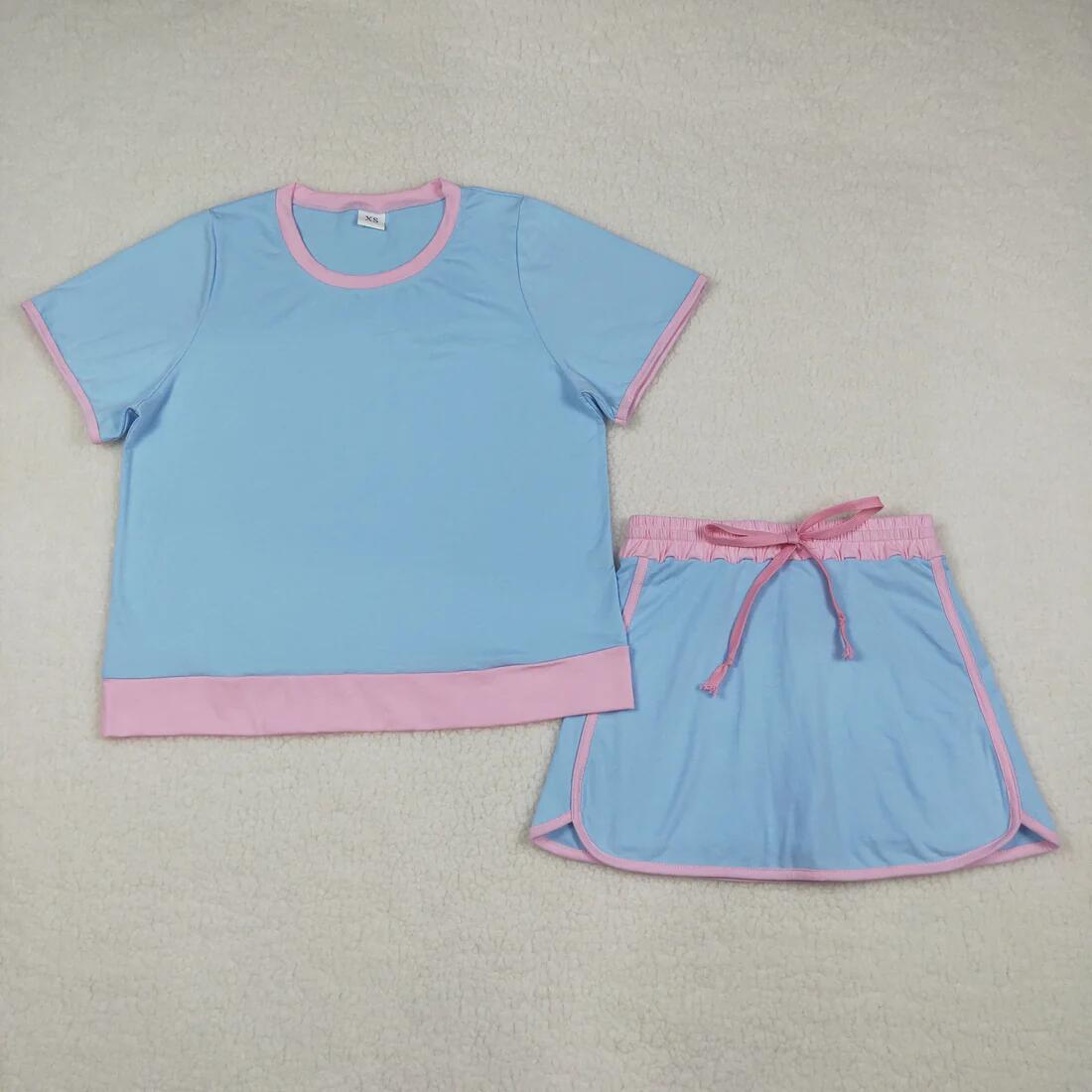 RTS NO MOQ Sibling Mama And Me Cotton Short Sleeve Top Skirt Short Set Clothing Outfit