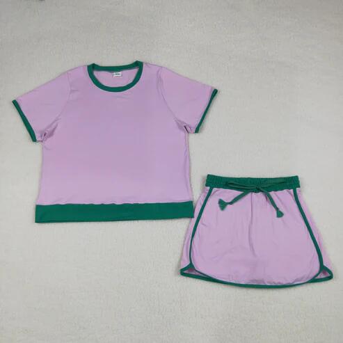RTS NO MOQ Sibling  Mom And Me Pink  Short Sleeve Top Skirt Shorts for Summer Casual Wear Cotton Clothes Set