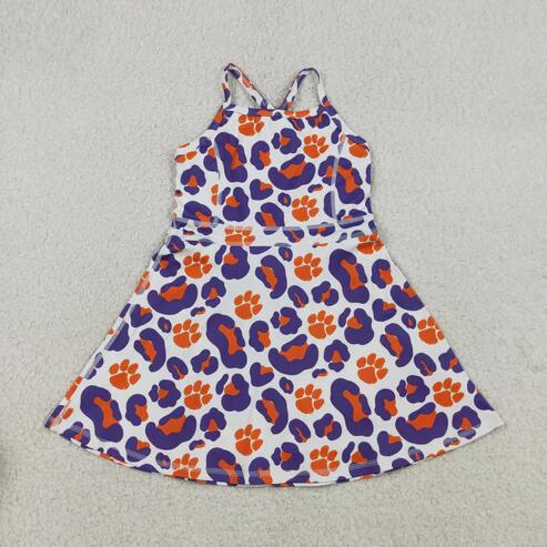 RTS NO MOQ Sibling Baby Girls Strap Leopard Print Yoga Short Knee-Length Dress Active Team Outfit for Girls