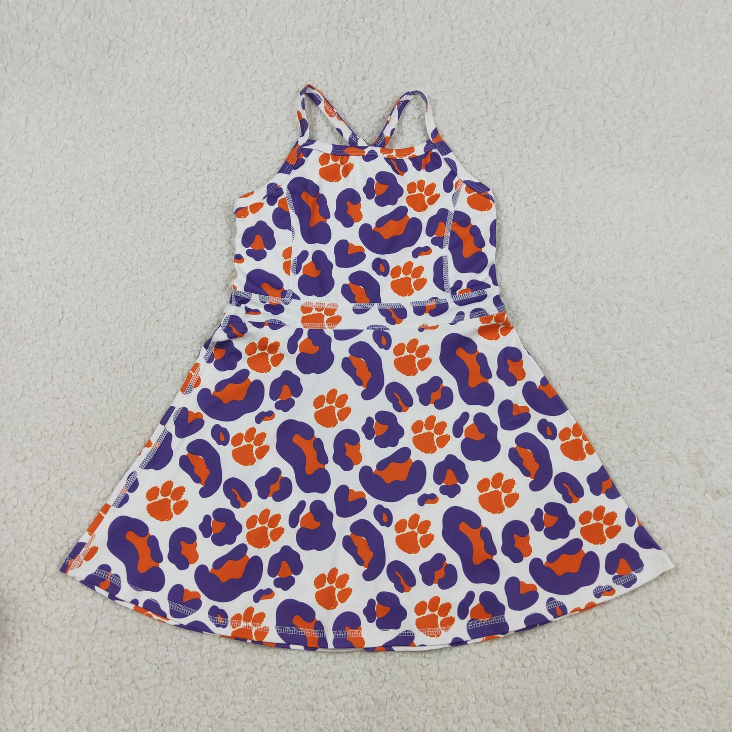 RTS NO MOQ GSD3687 Baby Girls Strap Leopard Team Yoga Active Shorts Knee-Length Dress for Active