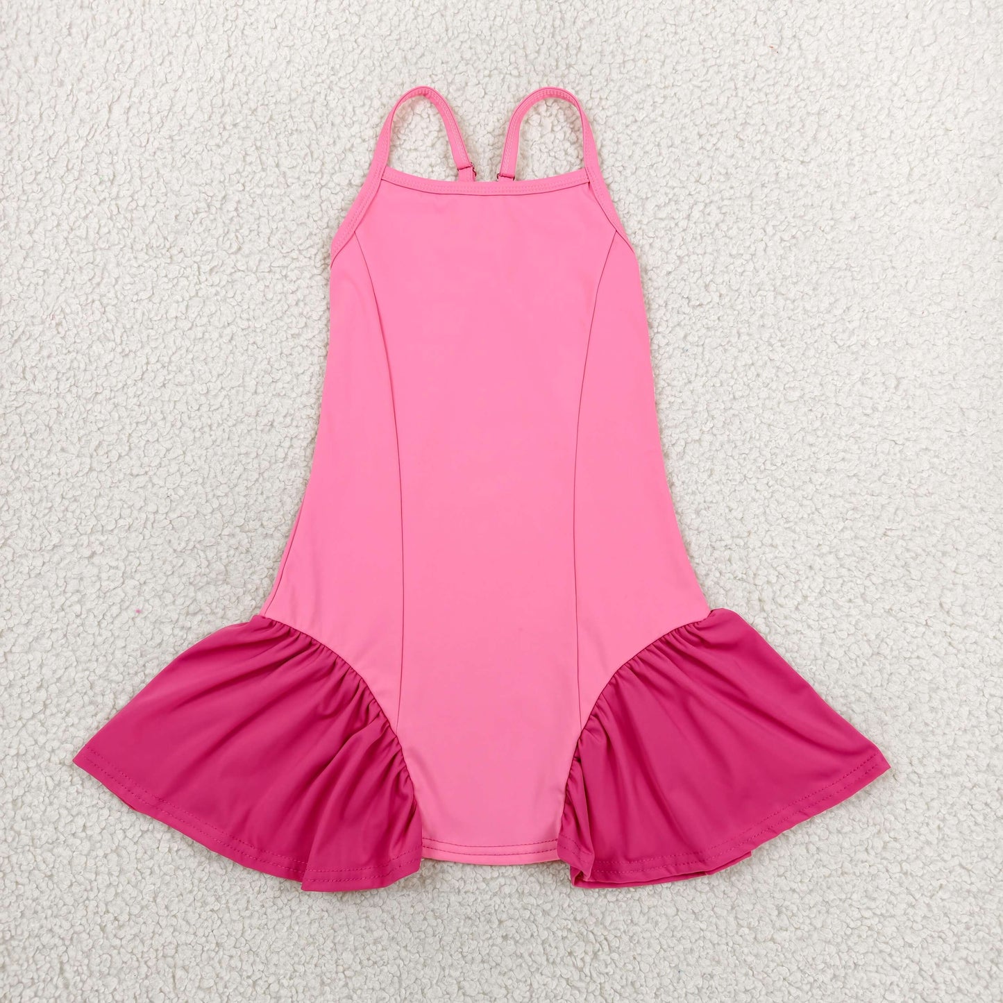 RTS NO MOQ yoga fabric cotton GSD3688 Infant Girls Pink Strap Active Wear Knee Length Yoga Dress