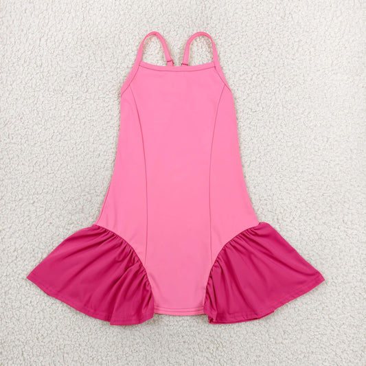 RTS NO MOQ yoga fabric cotton GSD3688 Infant Girls Pink Strap Active Wear Knee Length Yoga Dress