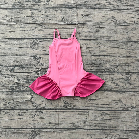 (Sample) No moq GSD3688 Yoga Infant Girls Pink Strap Active Wear Knee Length Yoga Dress
