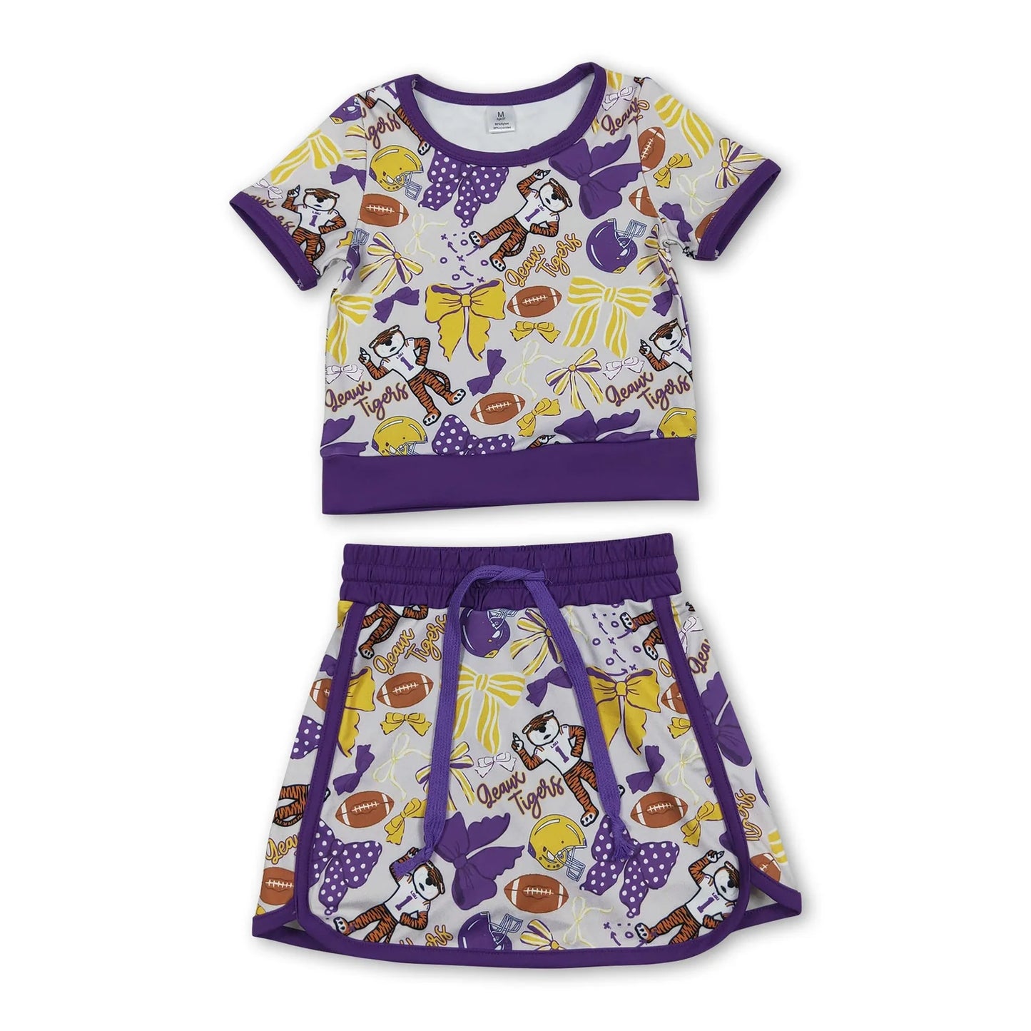 RTS NO MOQ Sibling yoga fabric Baby Girls Bow Football Printed Top Skirt Team Yoga Active Sets