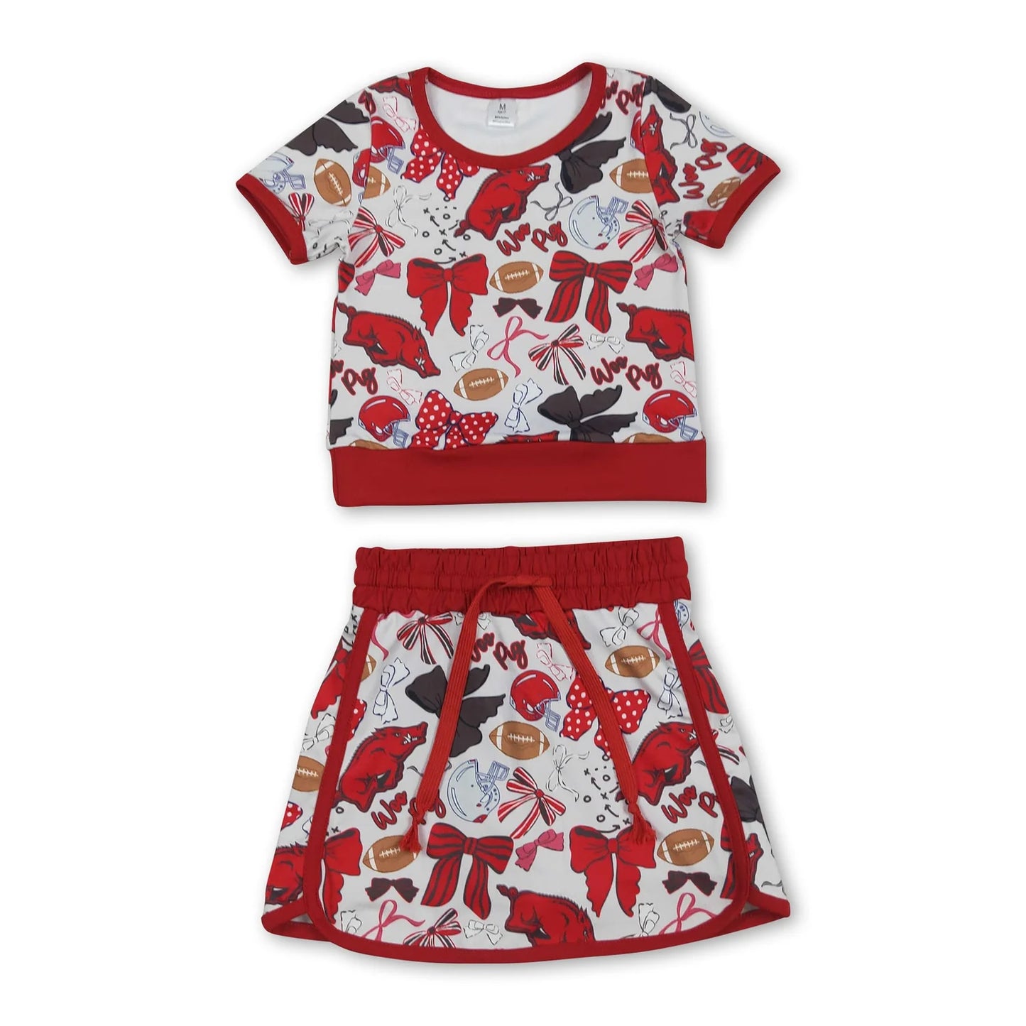 RTS NO MOQ Sibling yoga fabric Baby Girls Bow Football Printed Top Skirt Team Yoga Active Sets