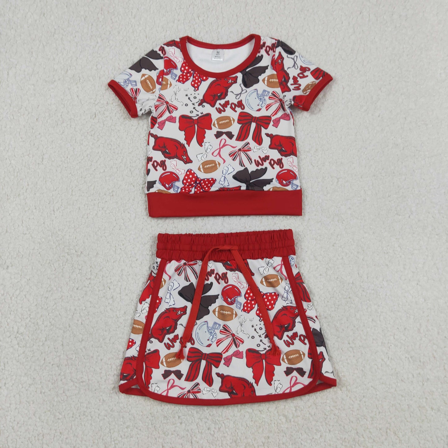 RTS NO MOQ GSD3696 Baby Girls Bow Football Top Skirt Short Team Yoga Active Clothes Set