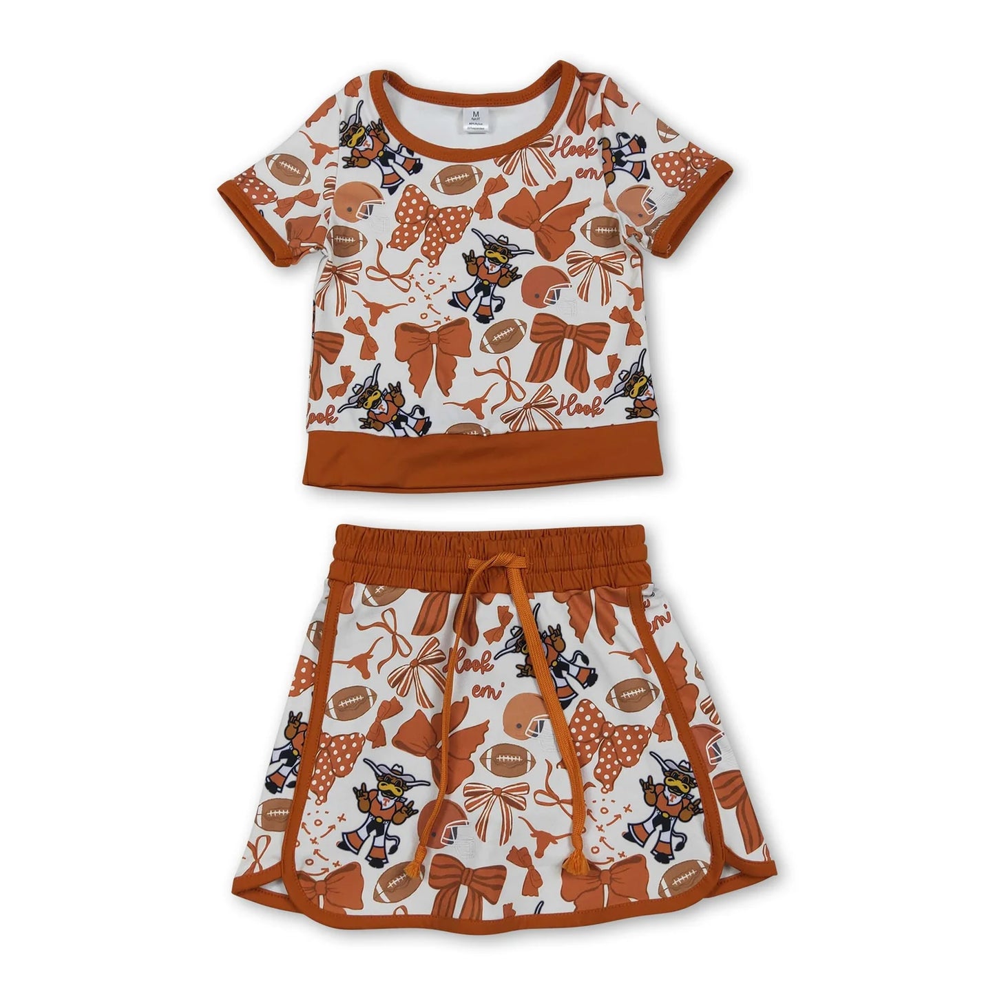 RTS NO MOQ Sibling yoga fabric Baby Girls Bow Football Printed Top Skirt Team Yoga Active Sets