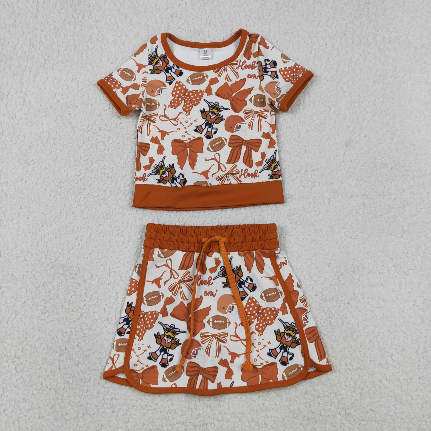 RTS NO MOQ Sibling Baby Girls Team Clothes Set Short Sleeve Bows Football Top Skirt Shorts Outfit