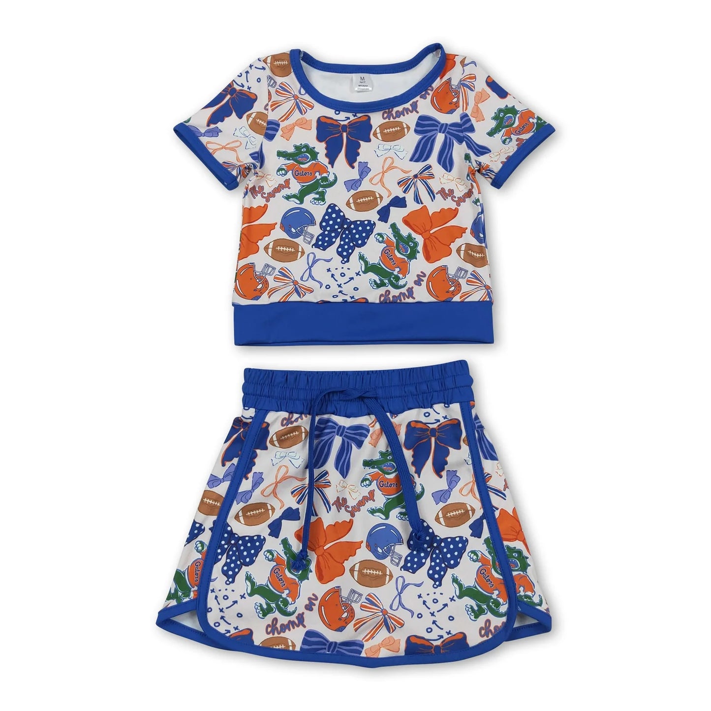 RTS NO MOQ Sibling yoga fabric Baby Girls Bow Football Printed Top Skirt Team Yoga Active Sets