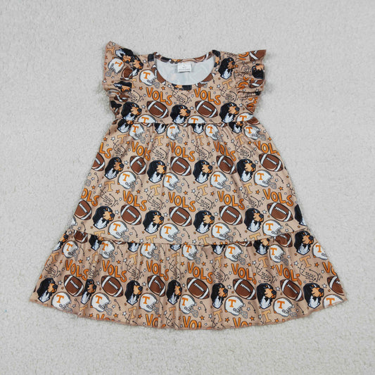 RTS NO MOQ GSD3703 Baby Girls Knee-Length Dress Football Team