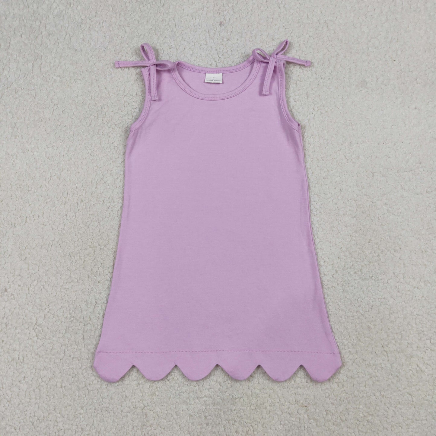 RTS NO MOQ Sibling Baby Girls Sleeveless Scallop Edge Knee-Length Dress with Bow Ties Infant Dresses