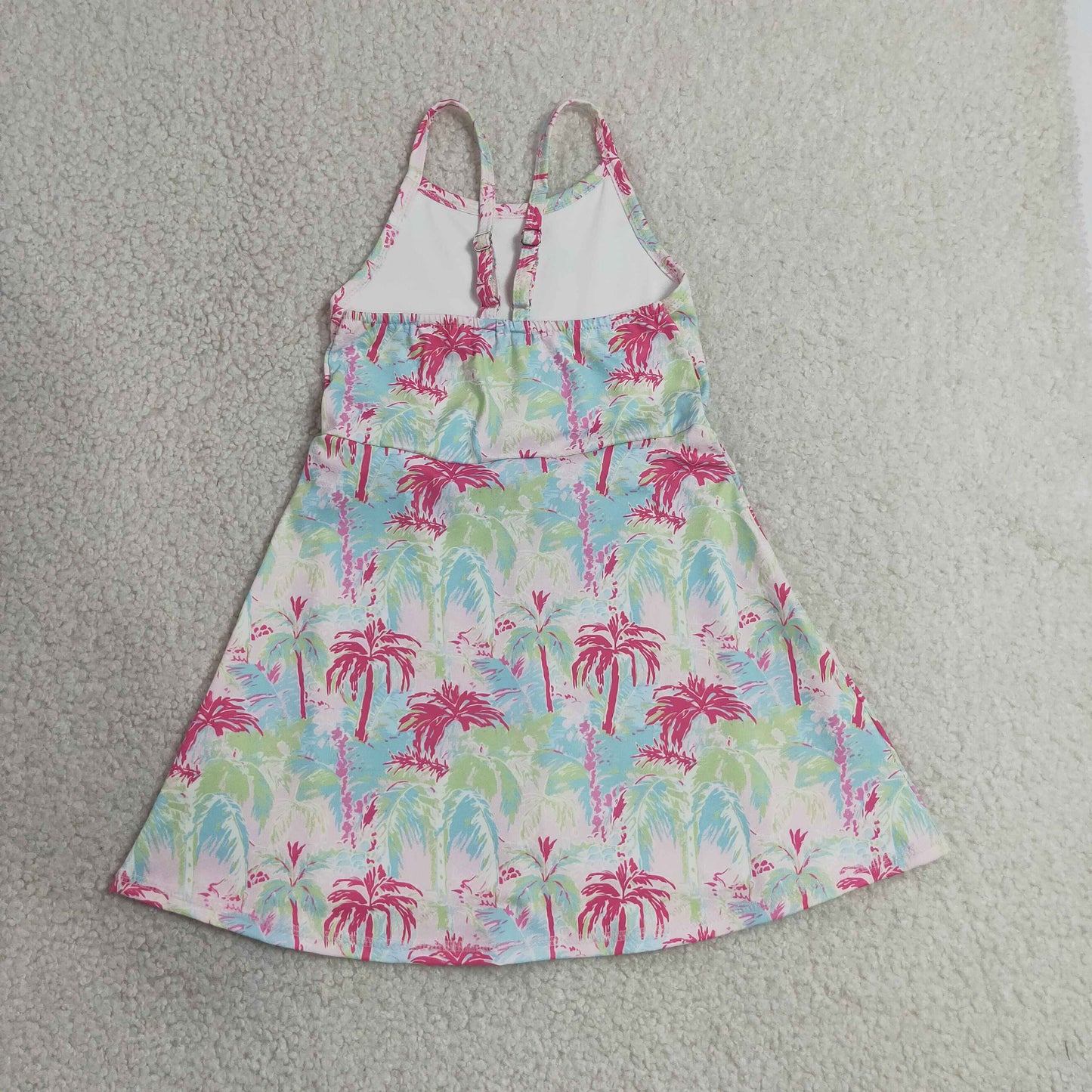 RTS NO MOQ  yoga fabric GSD3708 Baby Girls Strap Watercolor Scallop Yoga Active Dresses