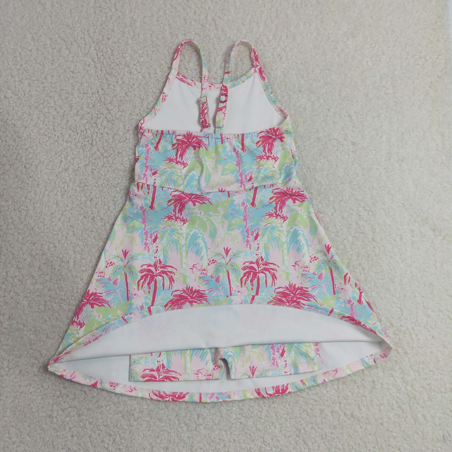 RTS NO MOQ  yoga fabric GSD3708 Baby Girls Strap Watercolor Scallop Yoga Active Dresses