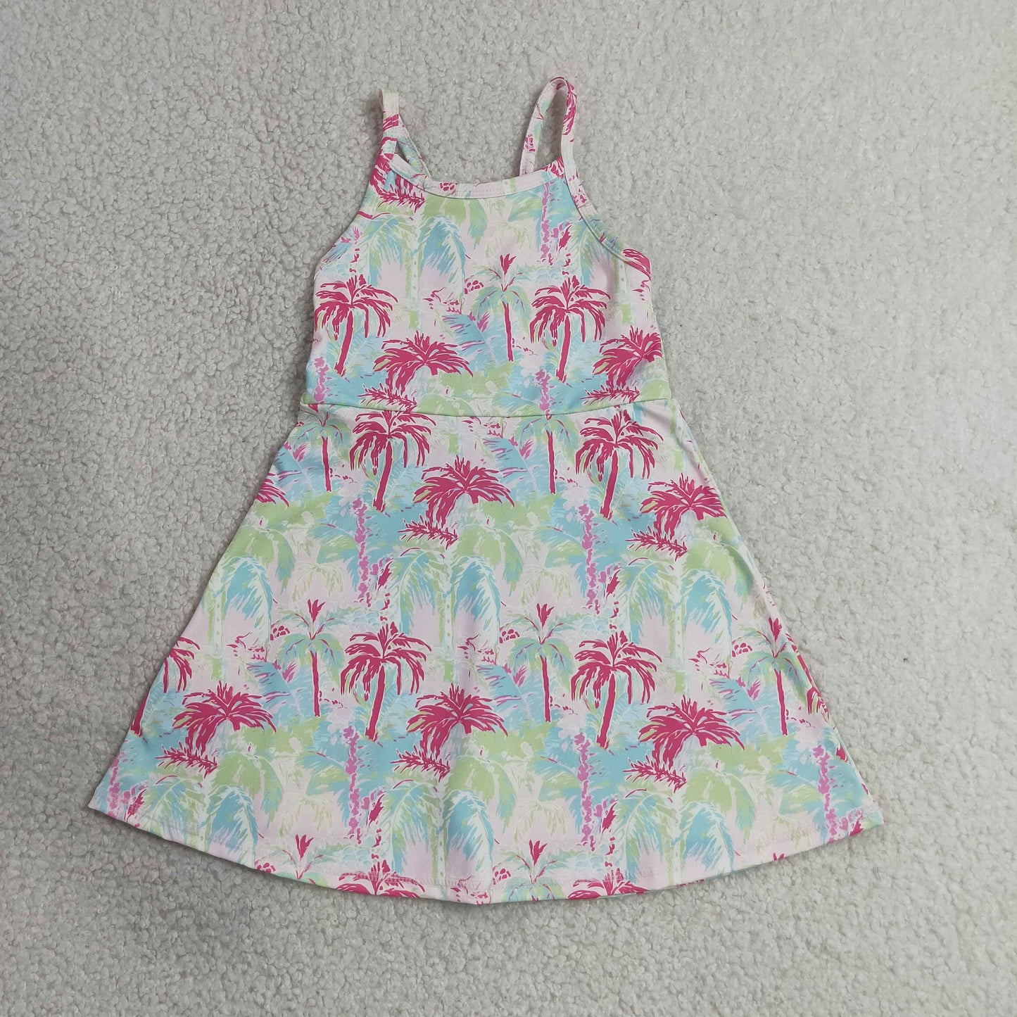 RTS NO MOQ  yoga fabric GSD3708 Baby Girls Strap Watercolor Scallop Yoga Active Dresses