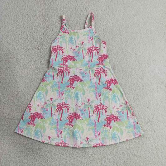 RTS NO MOQ  yoga fabric GSD3708 Baby Girls Strap Watercolor Scallop Yoga Active Dresses