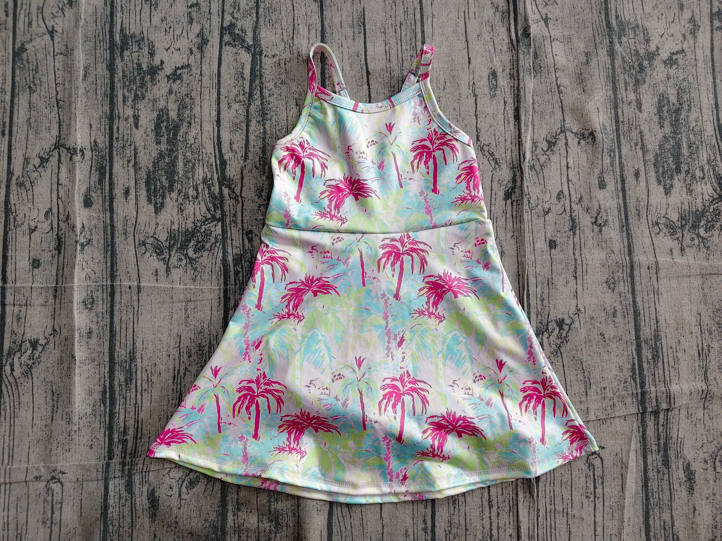 (Sample) No moq yoga fabric GSD3708 Yoga Baby Girls Strap Watercolor Scallop Beach Yoga Active Dresses