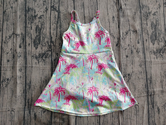 (Sample) No moq yoga fabric GSD3708 Yoga Baby Girls Strap Watercolor Scallop Beach Yoga Active Dresses