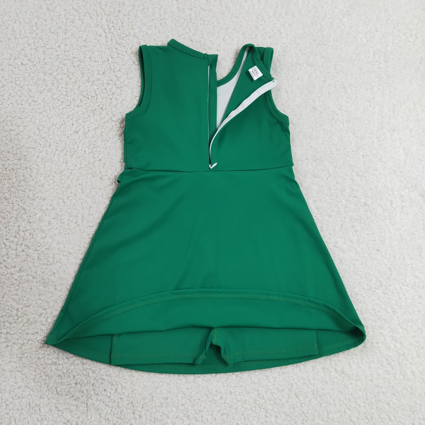 RTS NO MOQ yoga fabric cotton GSD3742 Baby Girls Green Sleeveless Yoga Knee Length Dresses