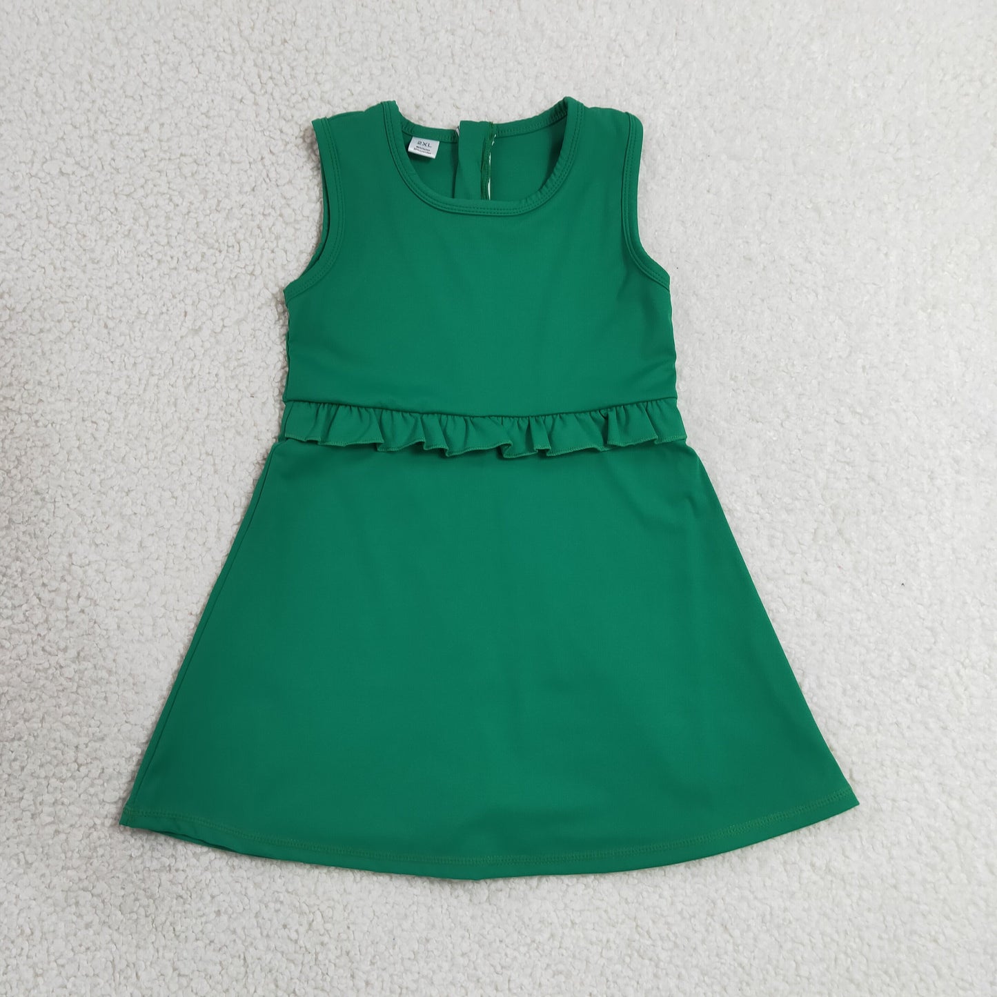 RTS NO MOQ yoga fabric cotton GSD3742 Baby Girls Green Sleeveless Yoga Knee Length Dresses