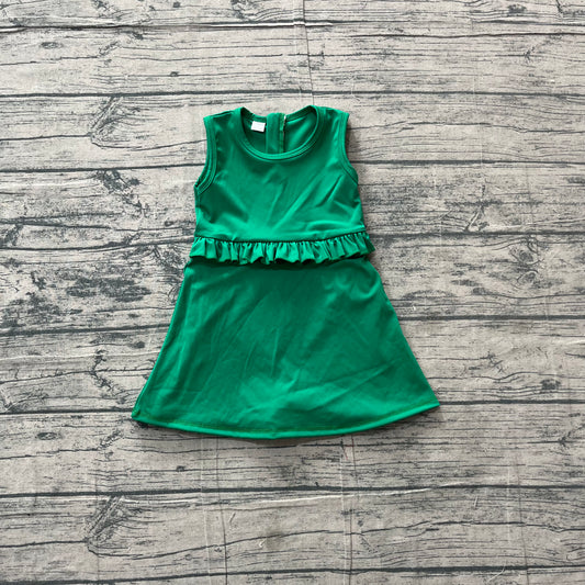 (Sample) No moq yoga fabric GSD3742 Yoga Baby Girls Fashion Green Sleeveless Yoga Knee Length Dresses