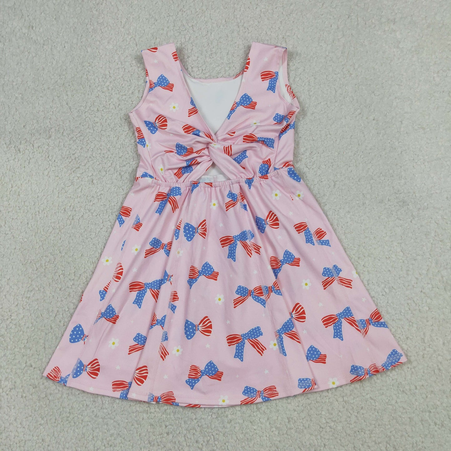 RTS NO MOQ yoga fabric GSD3748 Baby Girls 4th of July Flower Flag Bow Yoga Knee Dress