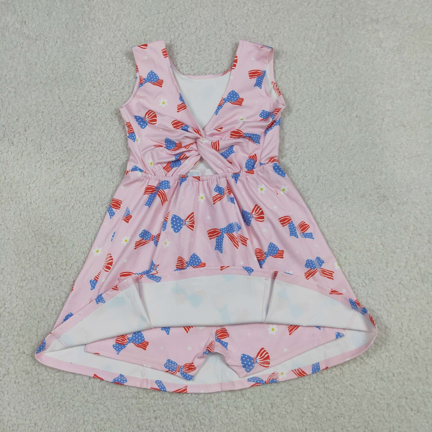 RTS NO MOQ yoga fabric GSD3748 Baby Girls 4th of July Flower Flag Bow Yoga Knee Dress
