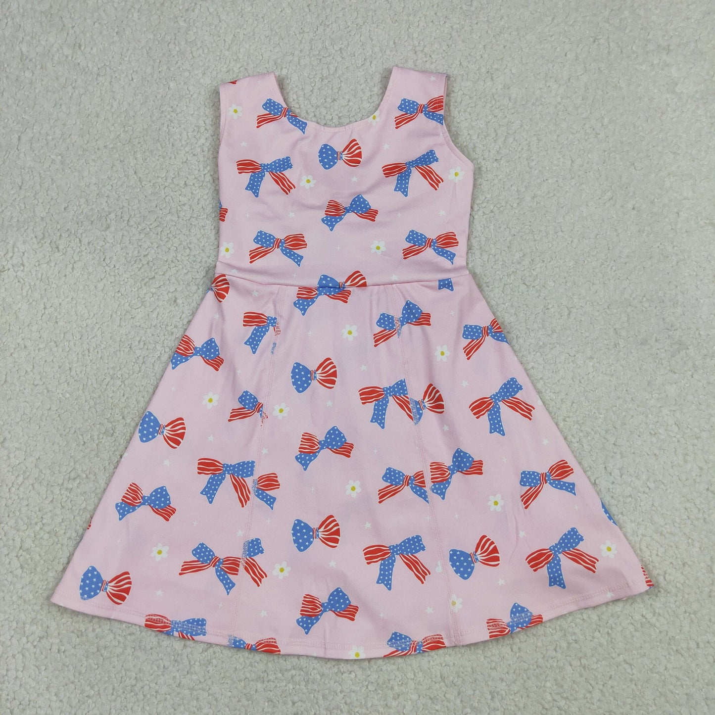 RTS NO MOQ yoga fabric GSD3748 Baby Girls 4th of July Flower Flag Bow Yoga Knee Dress