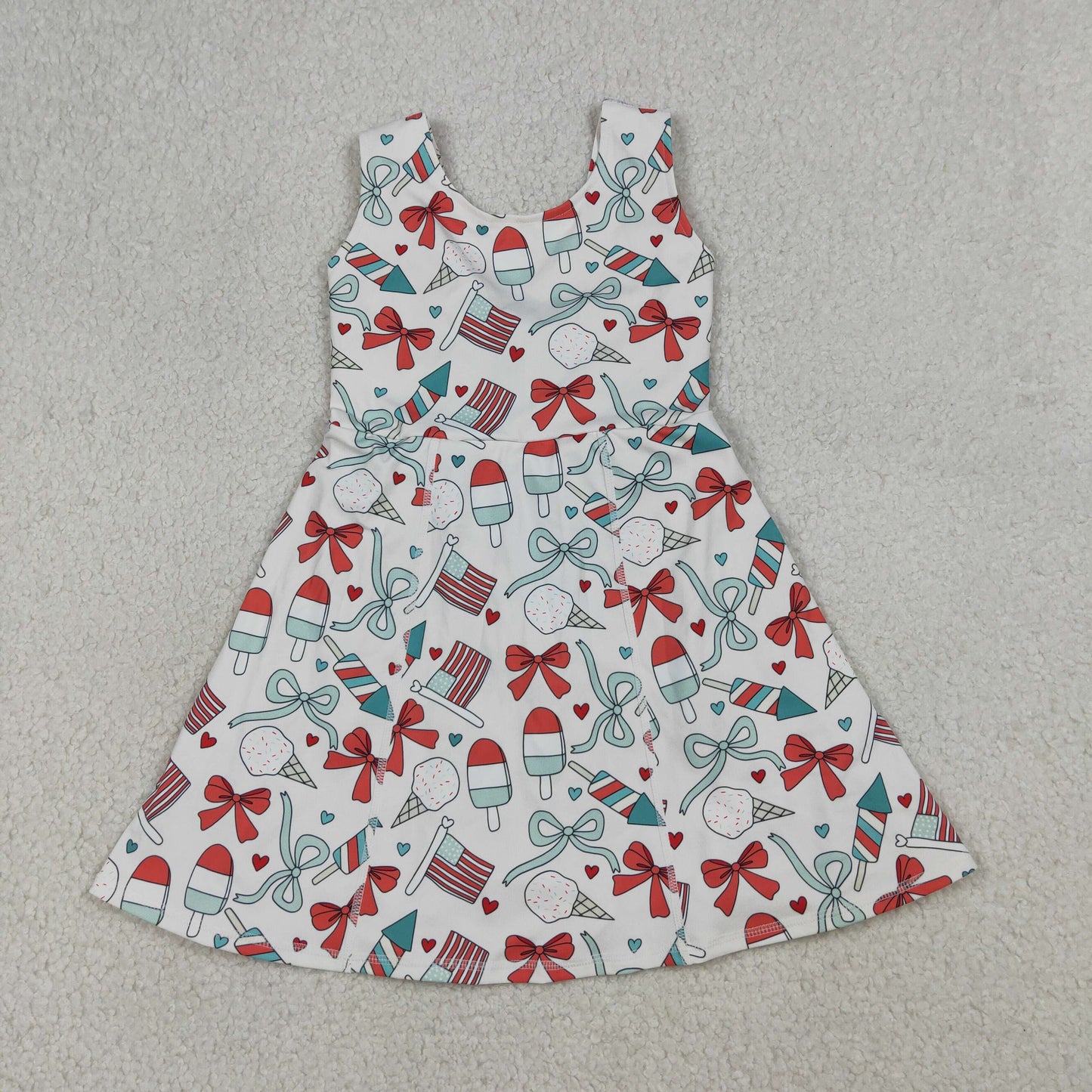 RTS NO MOQ GSD3750 Baby Girls 4th of July Shorts Knee Length Dress Popsicle Flag Bows Yoga Active Outfit