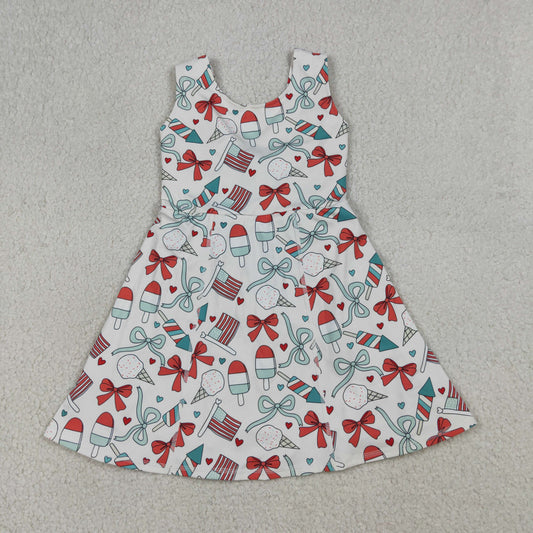 RTS NO MOQ GSD3750 Baby Girls 4th of July Shorts Knee Length Dress Popsicle Flag Bows Yoga Active Outfit
