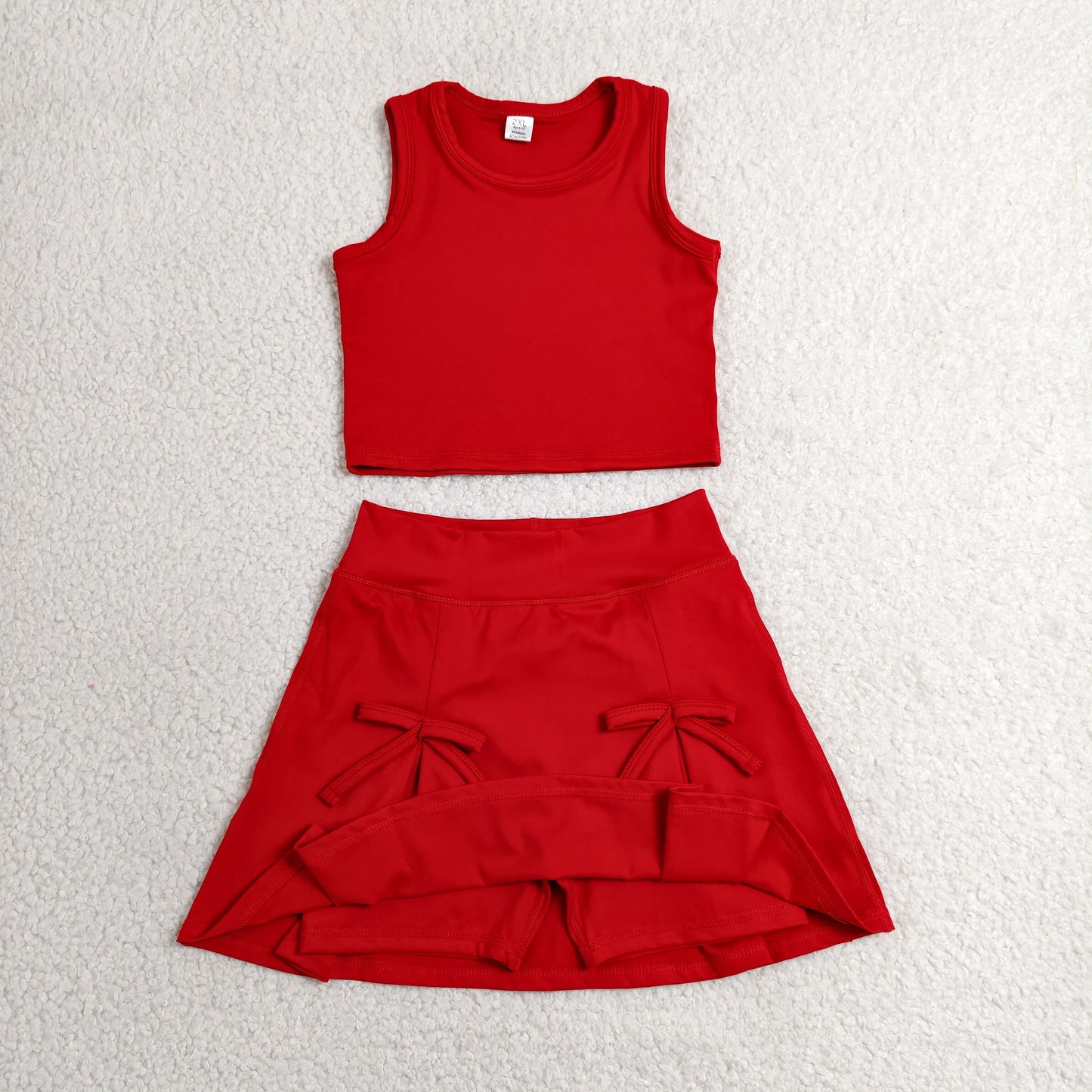 RTS NO MOQ yoga fabric cotton GSD3759 Baby Girls Red Vest Bow Skort Yoga Active Wear Outfit