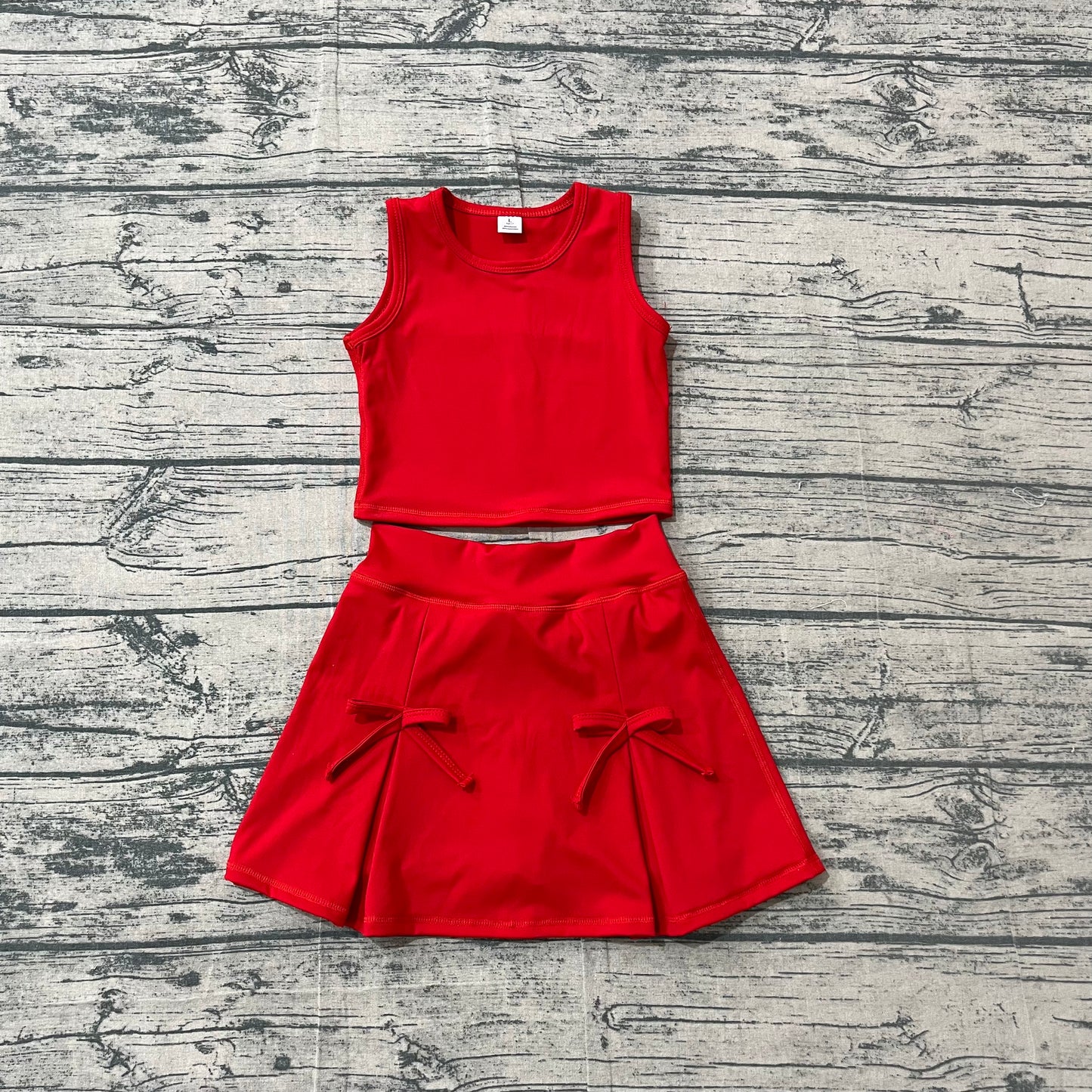 (Pre Order) No moq GSD3759 Yoga Baby Girls Red Vest Bow Skort Yoga Active Wear Outfit