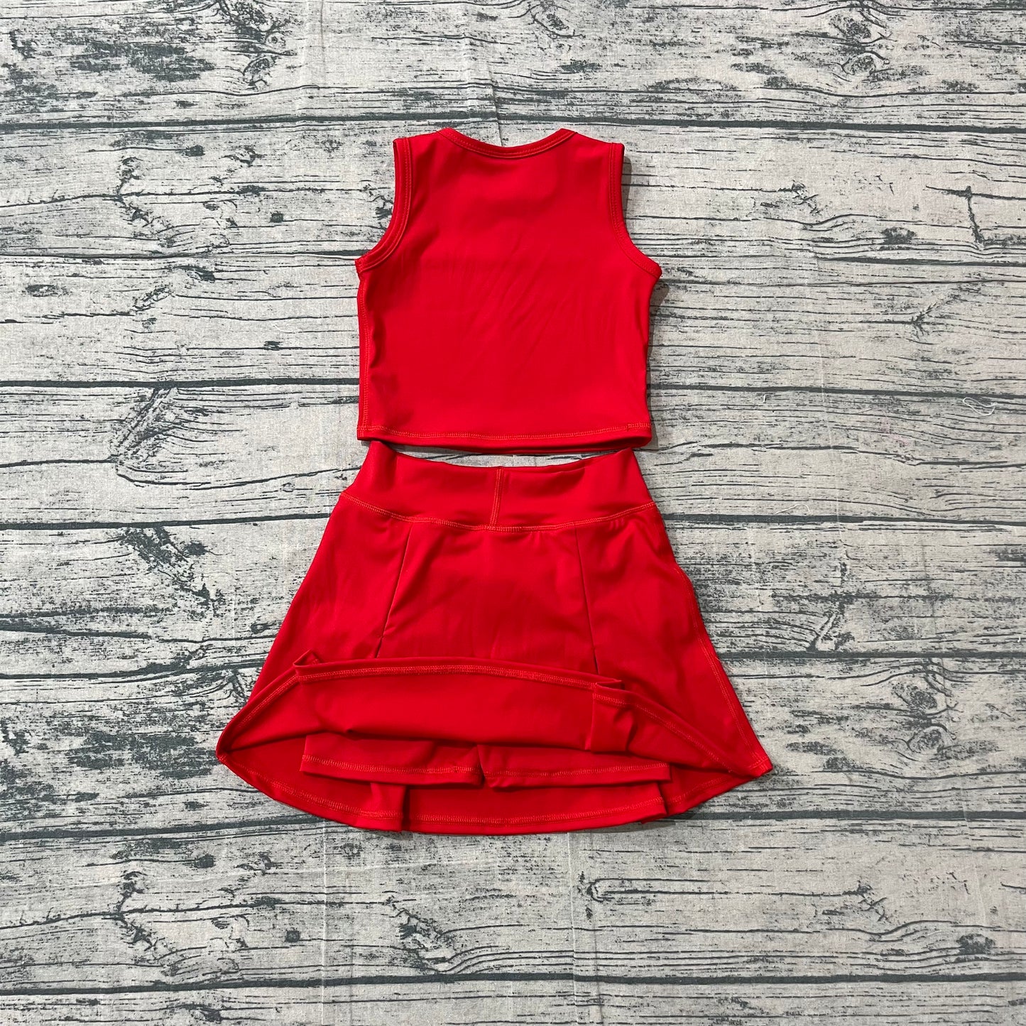 (Pre Order) No moq GSD3759 Yoga Baby Girls Red Vest Bow Skort Yoga Active Wear Outfit