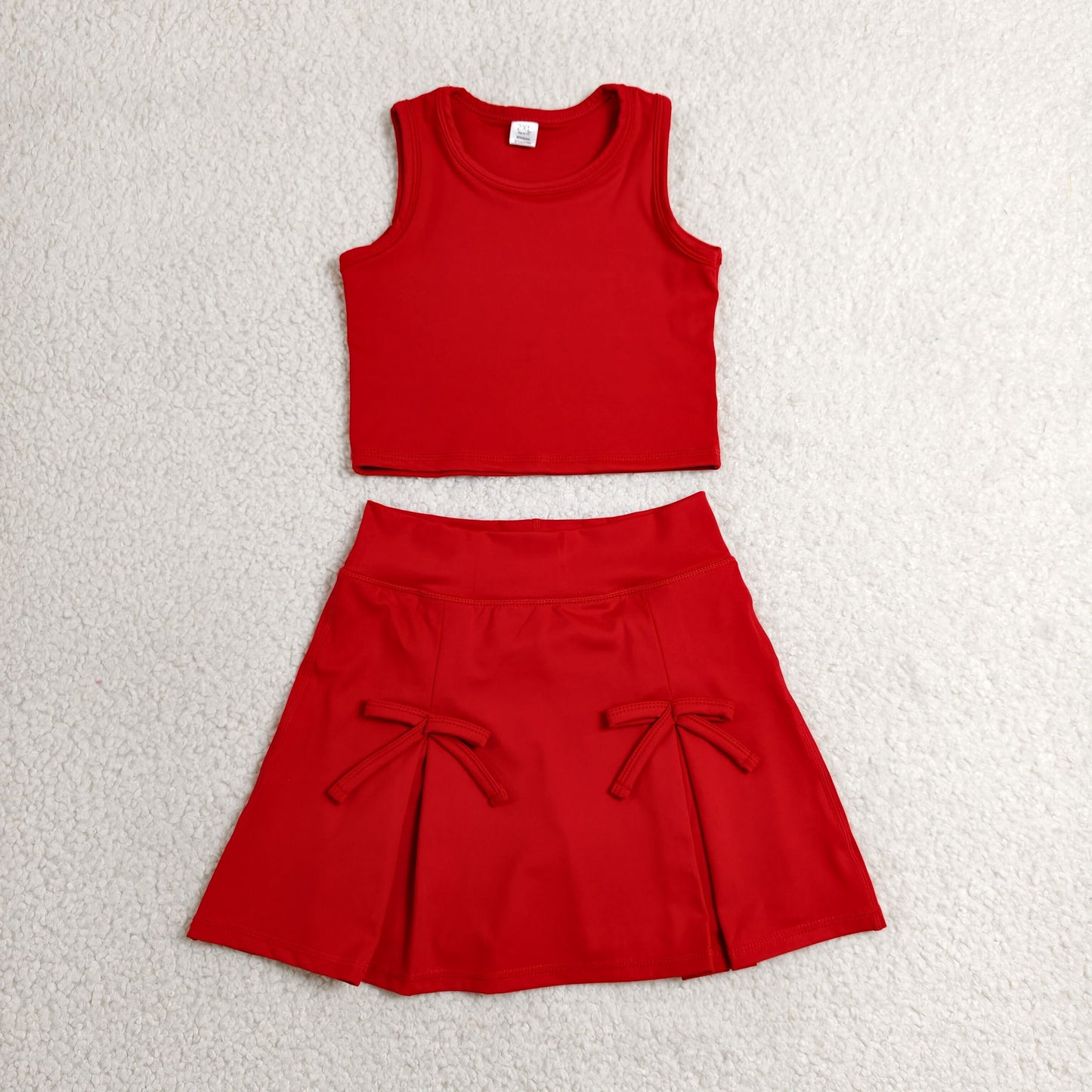 RTS NO MOQ Sibling yoga fabric cotton Baby Girls Sleeveless Vest Top With Bow Decor Matching Skirt Shorts Two Piece Yoga Active Clothes Sets