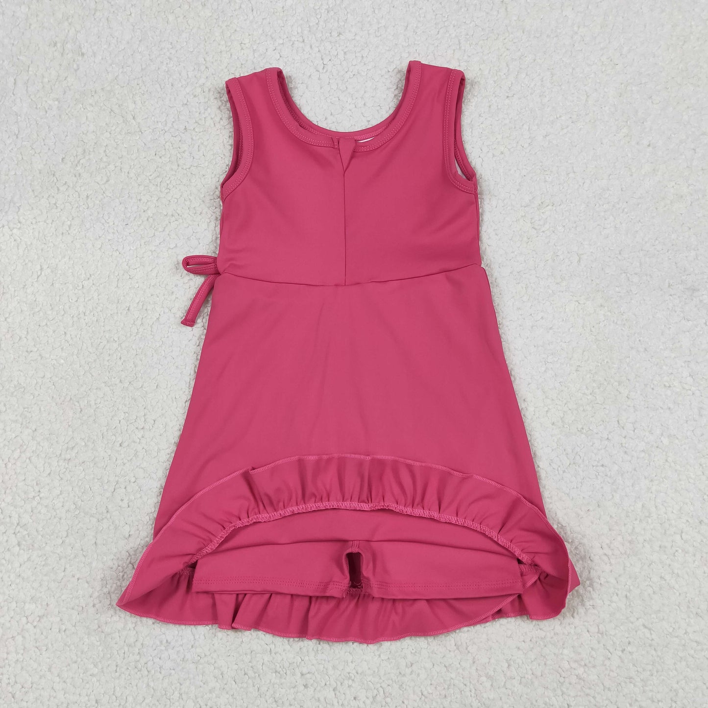RTS NO MOQ yoga fabric cotton GSD3766 Baby Girls Pink Sleeveless Scallop Yoga Knee Length Dress