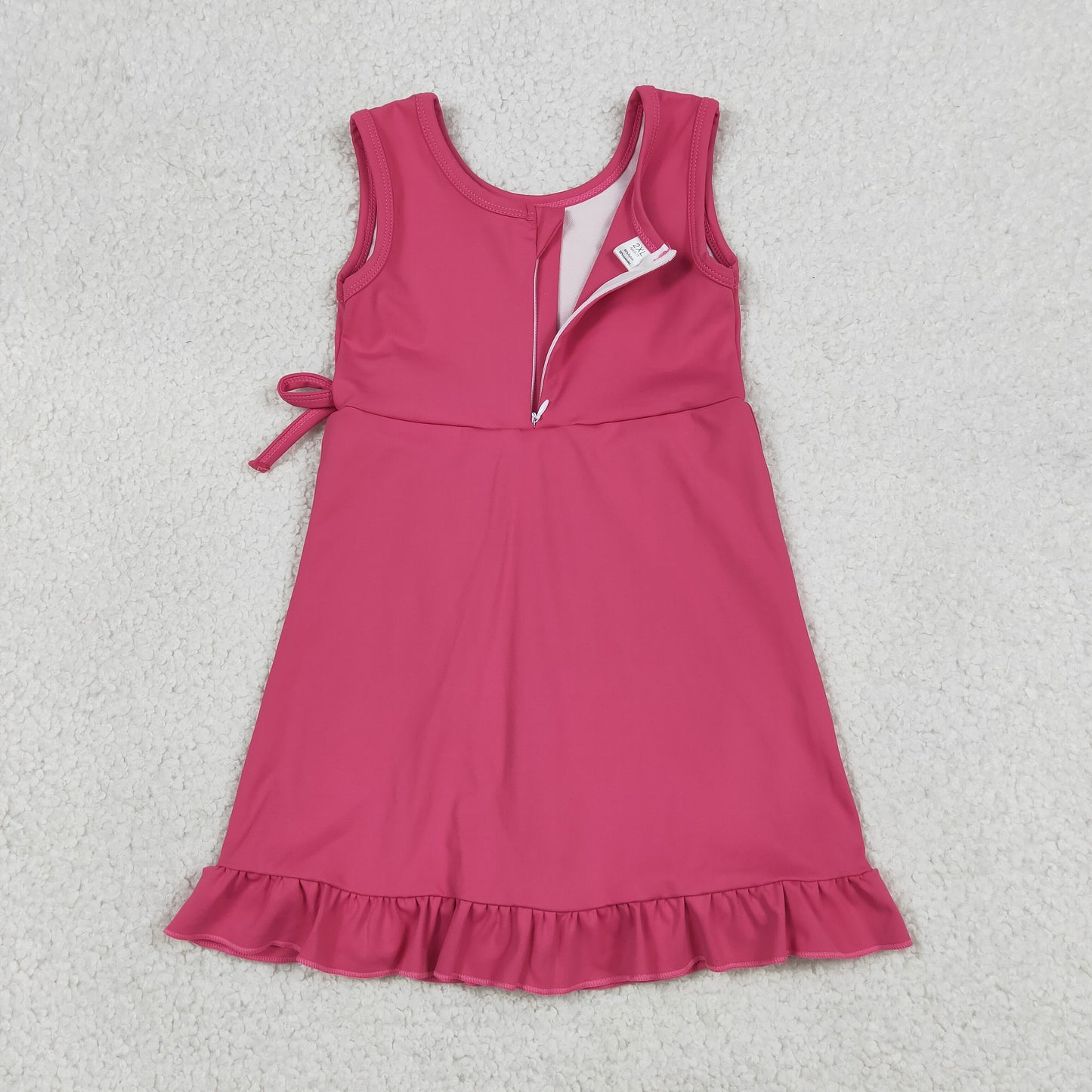 RTS NO MOQ yoga fabric cotton GSD3766 Baby Girls Pink Sleeveless Scallop Yoga Knee Length Dress