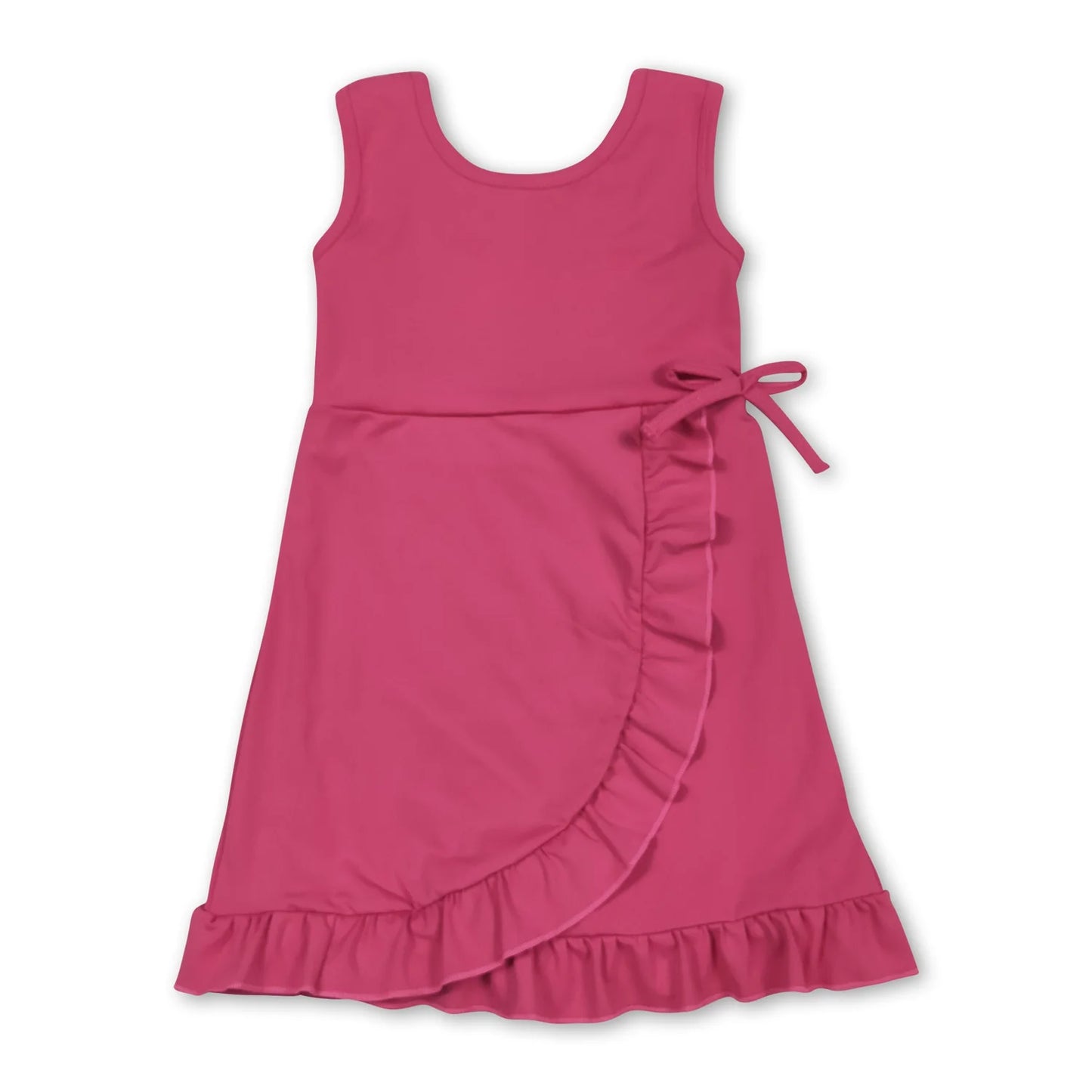 RTS NO MOQ Sibling yoga fabric cotton Baby Girls Ruffle Knee Length Dress With Built In Shorts Sleeveless Yoga Wear
