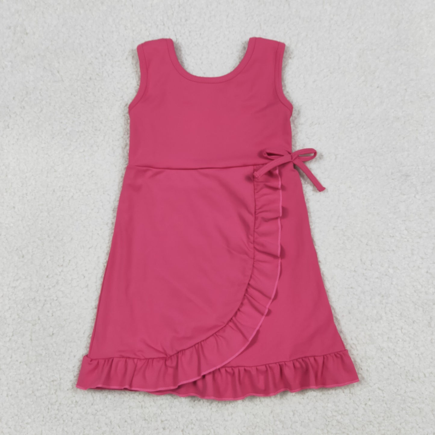RTS NO MOQ yoga fabric cotton GSD3766 Yoga Baby Girls Summer Pink Sleeveless Scallop Yoga Casual Knee Length Dress