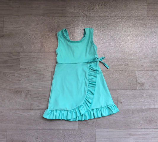 (Sample) No moq yoga fabric cotton GSD3768 Baby Girls Blue  Sleeveless Scallop Trim Sports Knee Length Dress