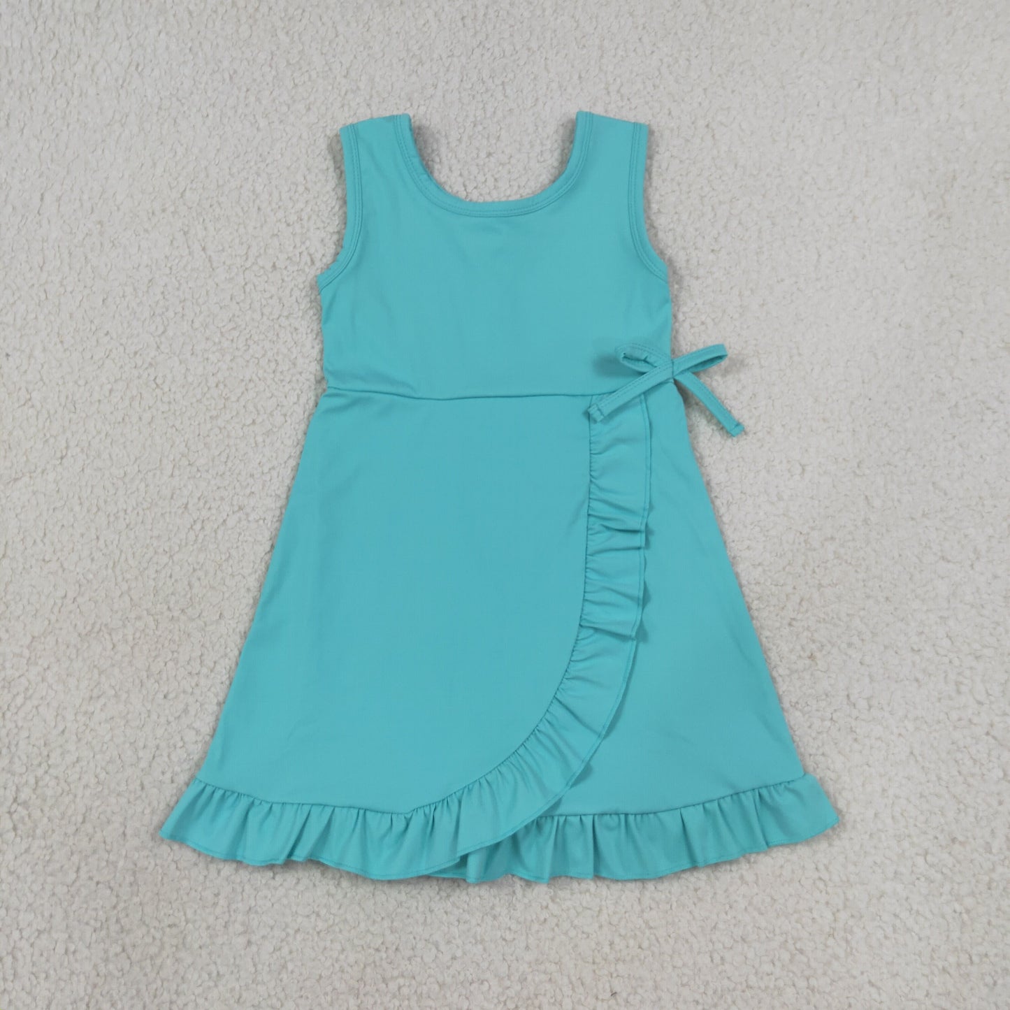 RTS No moq yoga fabric cotton GSD3768 Baby Girls Blue Sleeveless Yoga Active Shorts Ruffle Knee Length Dresses
