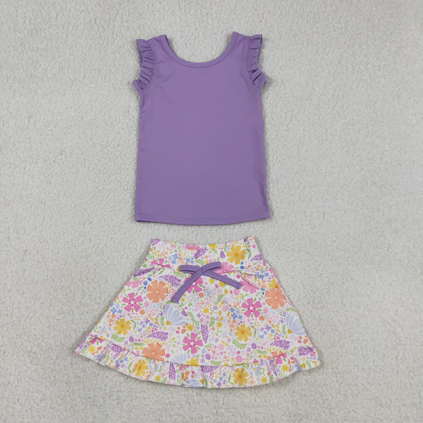 RTS NO MOQ GSD3771 Little Girls Purple Sleeveless Vest Floral Pocket Yoga Set