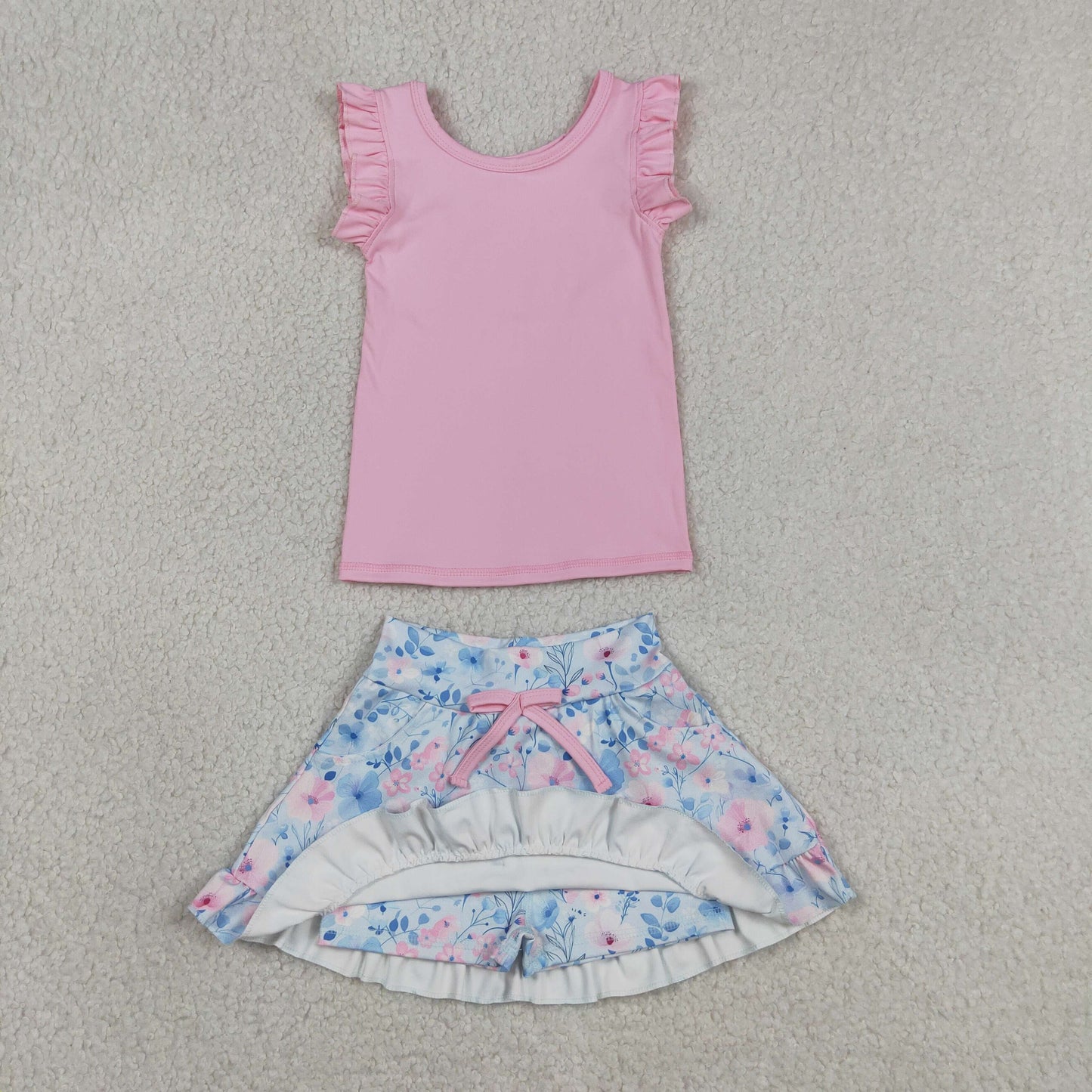 RTS NO MOQ yoga fabric GSD3773 Baby Girls Cute Pink Vest Colorful Floral Pockets Clothes Set