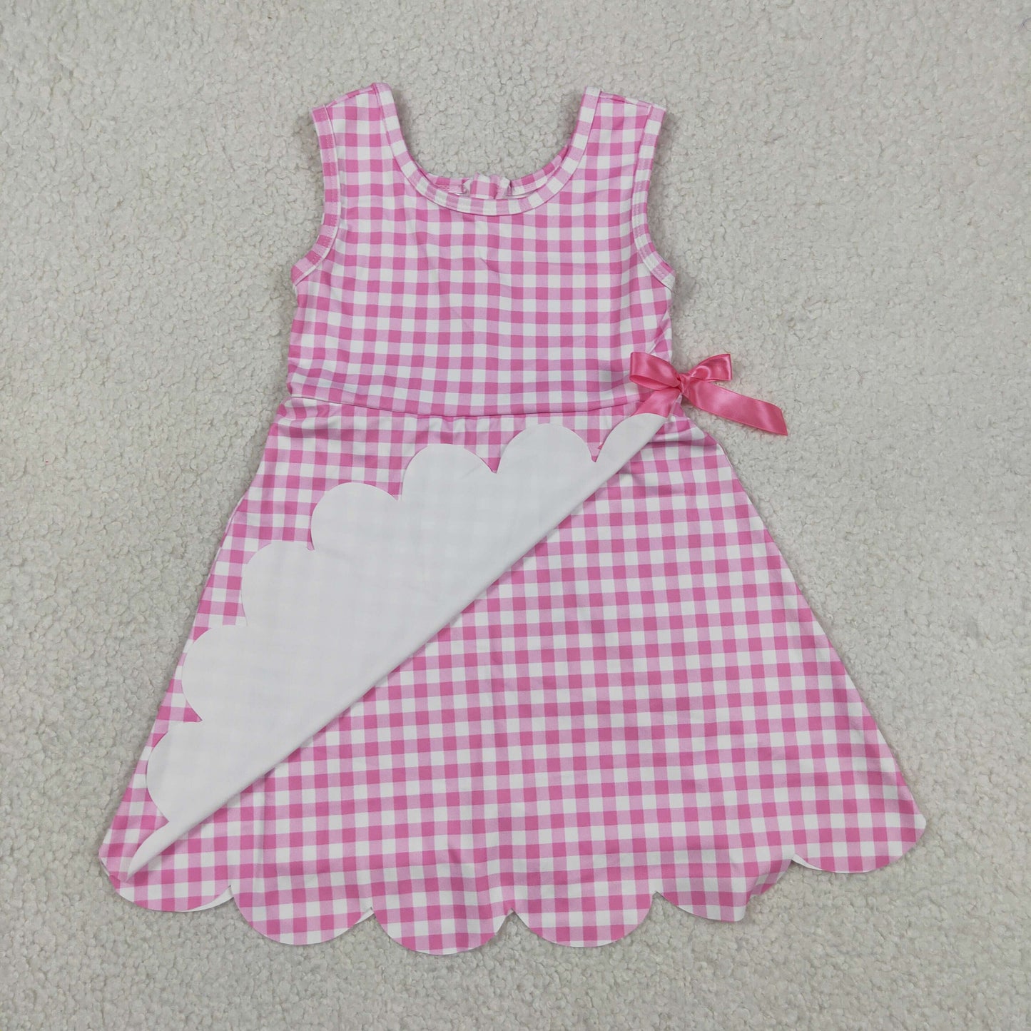 RTS NO MOQ Sibling yoga fabric Baby  Girls Summer Checked Yoga Active Scallop Dresses