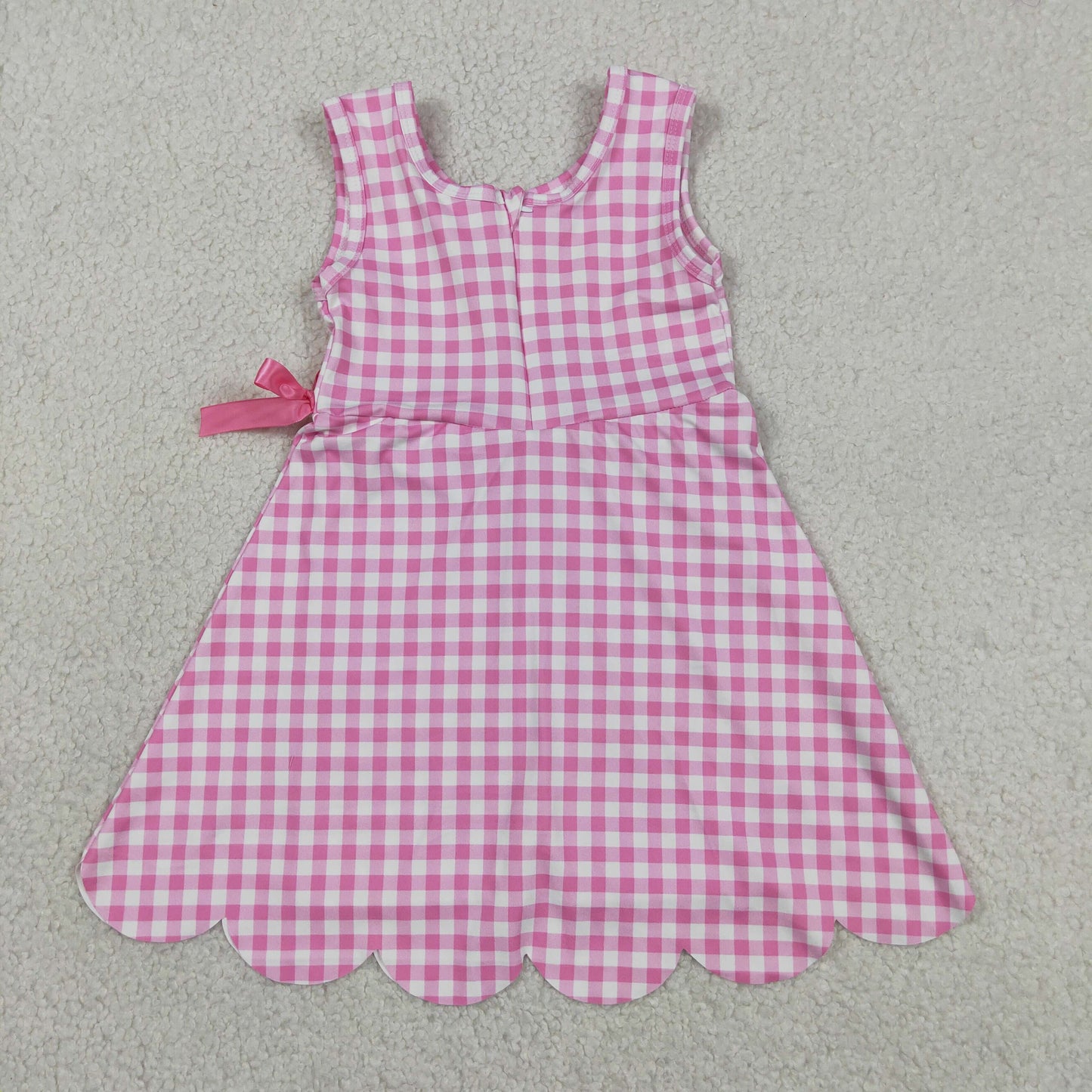 RTS NO MOQ yoga fabric GSD3779 Baby Girls Pink Checked Yoga Active Scallop Knee Length Dresses