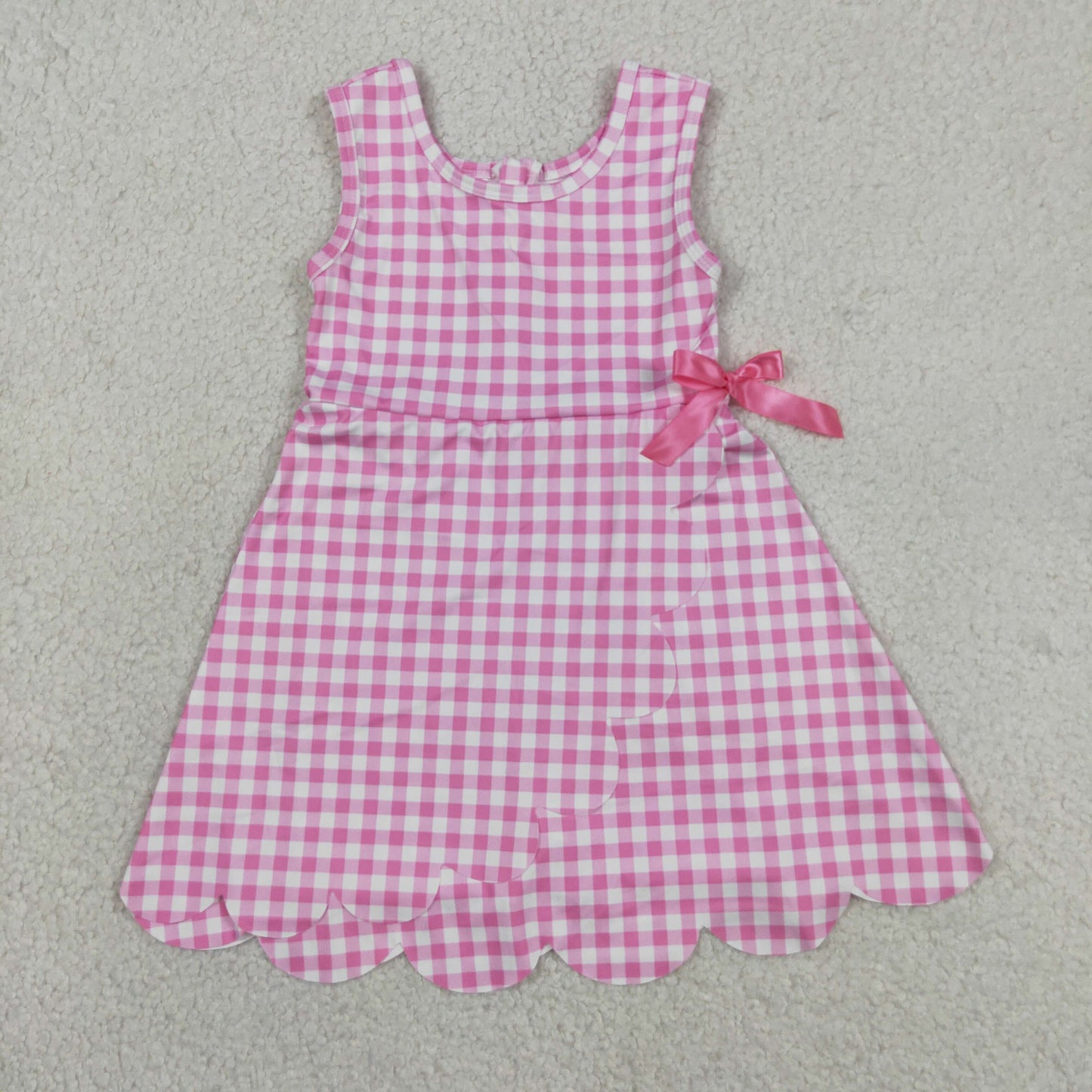RTS NO MOQ Sibling milk silk Baby Girls Checked Scallop Shorts Knee Length Dress