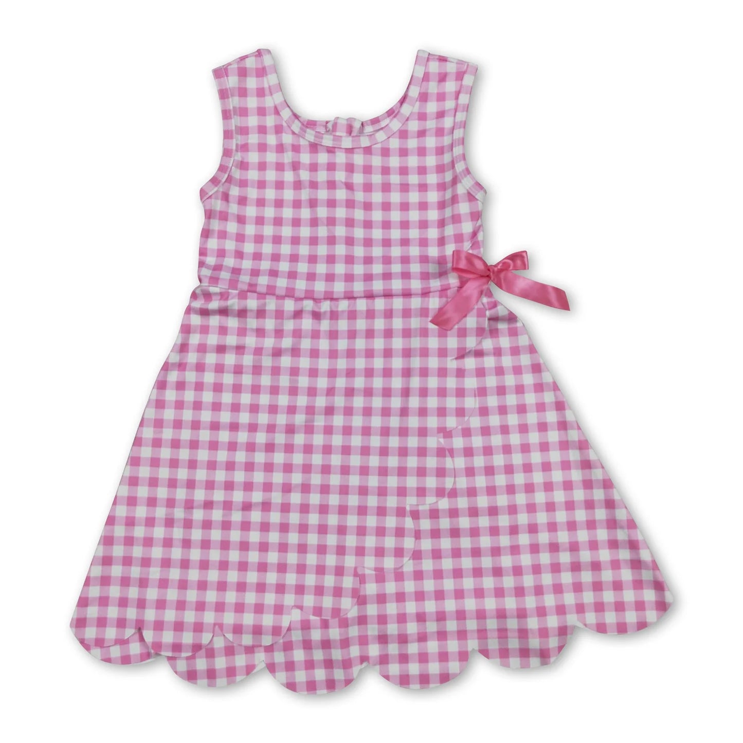 RTS NO MOQ Sibling milk silk Baby Girls Checked Scallop Shorts Knee Length Dress